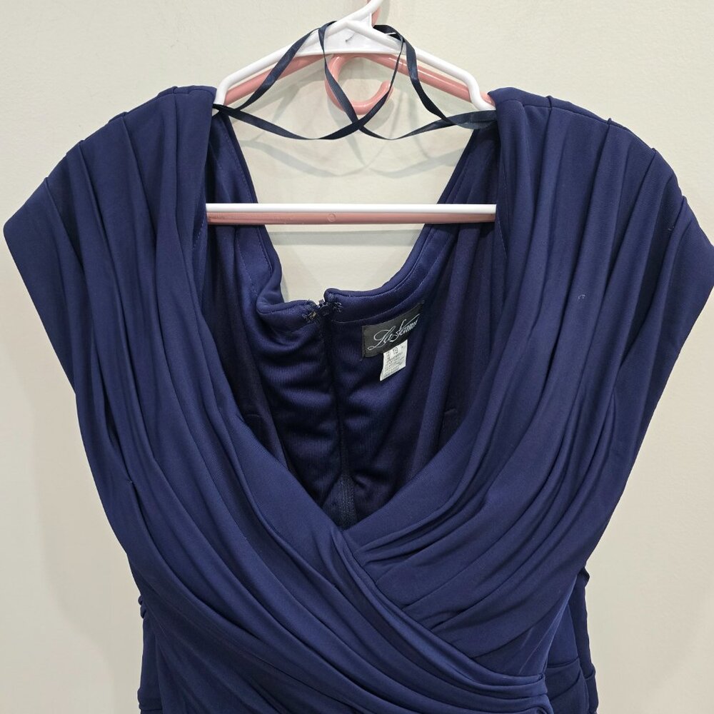 La Femme Navy Off-Shoulder Ruched Maxi Dress - Picture 3 of 8